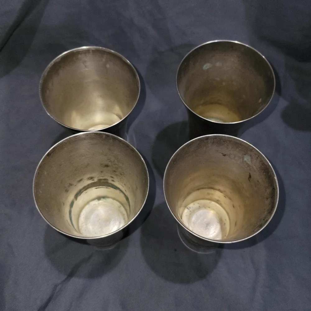 Set Of 4 Vintage Nickel Silver Tumblers Cups Metal Drinkware Bar
